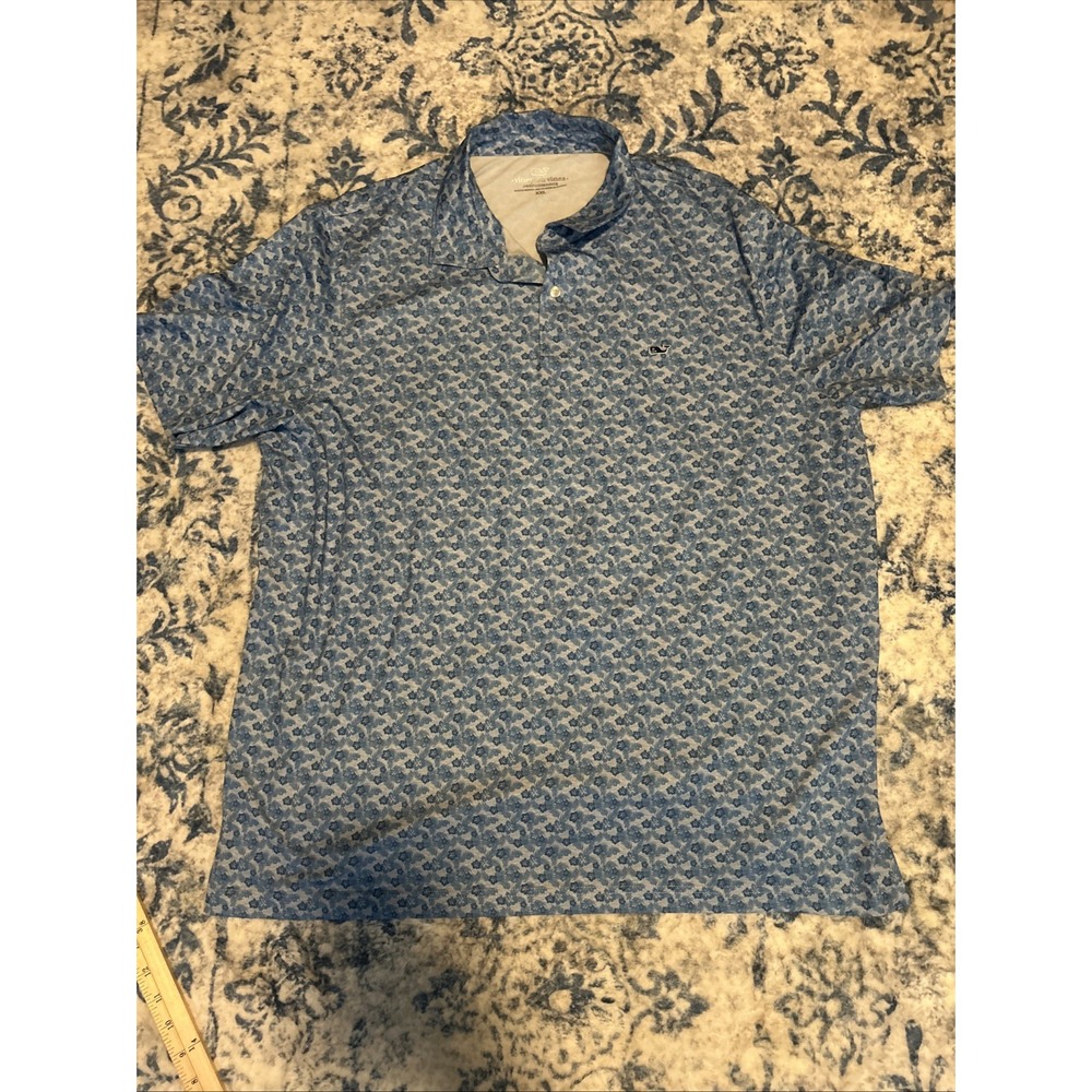 Vineyard Vines Men's Performance Golf Polo Blue Size XXL Short Sleeve Floral
